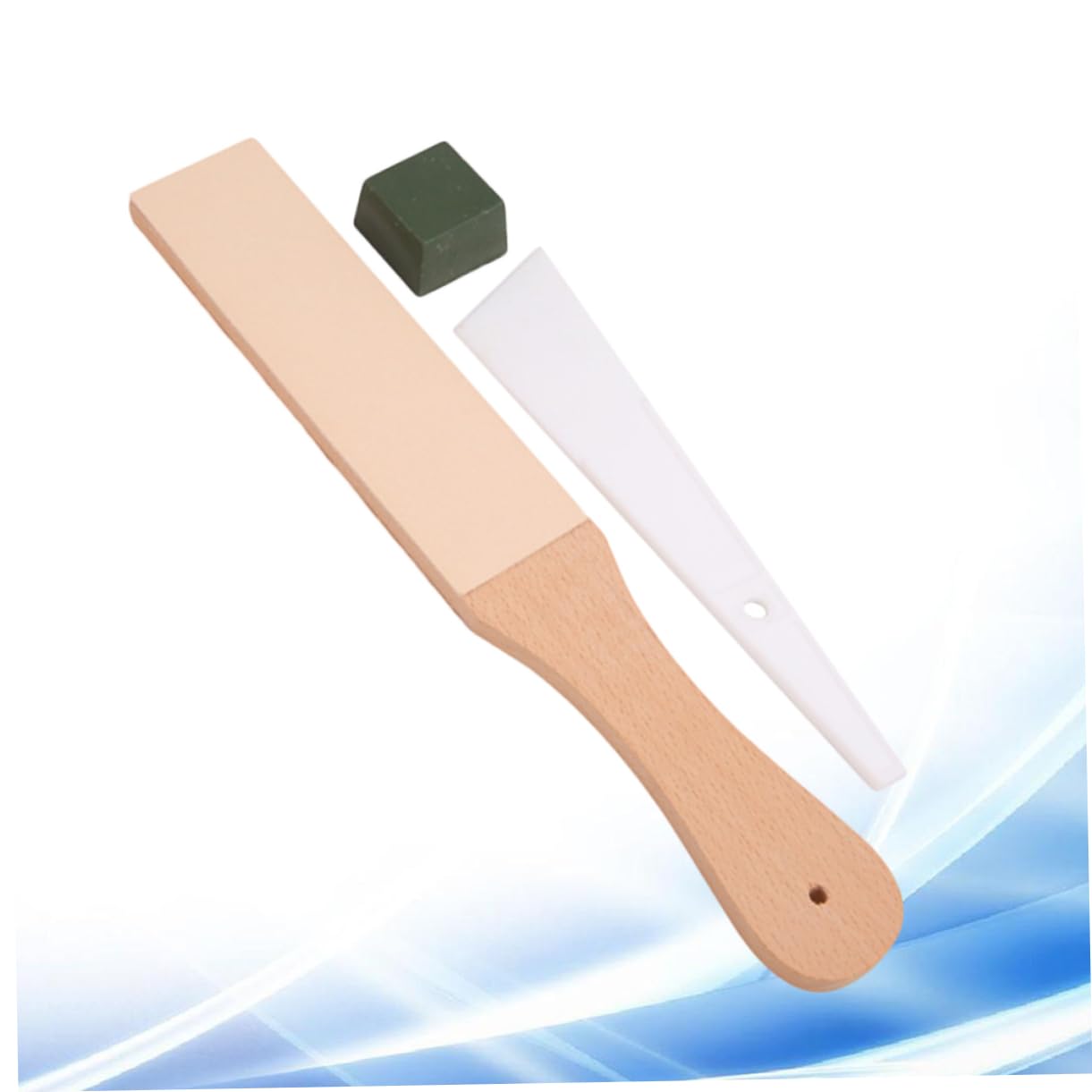OSALADI Leather Abrasive Sharpening Strop Set Wood Handle Razor Leather Tool Wood Tool High Polishing