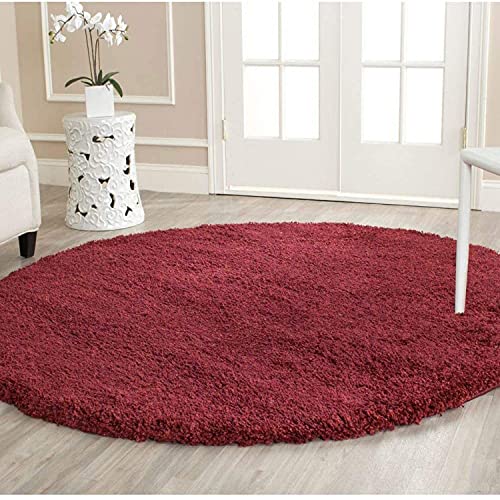 Image of CD Carpet Anti Slip Shaggy Fluffy Fur Rugs and Carpet for Living Room Bedroom Kids Room Plain Circle Carpets for Home with 2 Inch Thickness (Color Crimson Size 6x6 Feet Round)