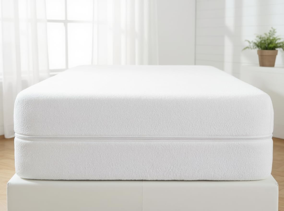 Coprimaterasso impermeabile con cerniera, ipoallergenico, extra profondo, con cerniera a 360°, lavabile in lavatrice e facile da pulire (bianco, 1,2 m)