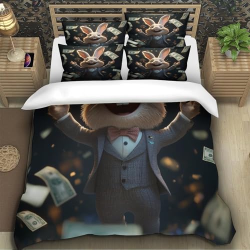 Housse de couette 135x200cm avec fermeture éclair et motif lapin 3D - 5