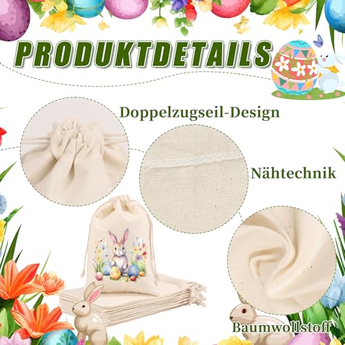 12 Stück Geschenktüten Ostern, Ostertüten Zum Befüllen 10x15cm - Kleine Ostersäckchen Jute Mit Hasen Motiv, Osternester Zum Befüllen, Osterkörbchen, Ostertüten Klein, Ostern Deko
