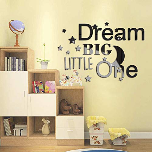 MOCOLOM Dream Big Little One Sticker mural 3D en acrylique avec étoiles et lune pour chambre d'enfant ou de salon Noir Cover