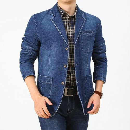 Men's Lounge Skinny Denim Blazer Formal Occation Jean Coat Clothes Business Denim Suit Jackets (Dark Blue,Large)3