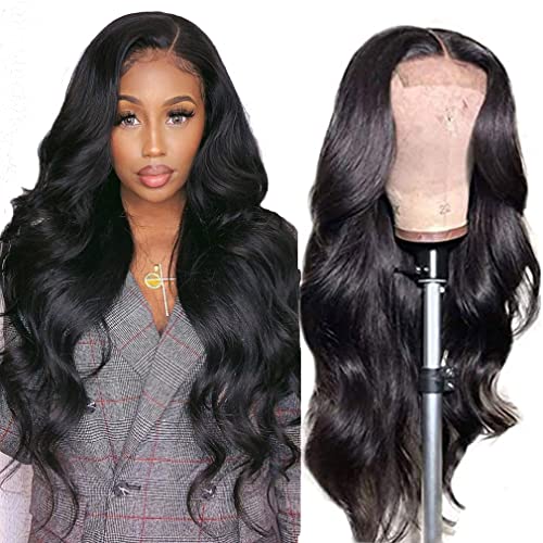 Body Wave Lace Front wigs Human Hair Pre Plucked 150% Density 4x4 Lace Closure Brazilian Virgin Hair Wig With Bleached Knots Natural Black Color For Women (18, 150%1b)