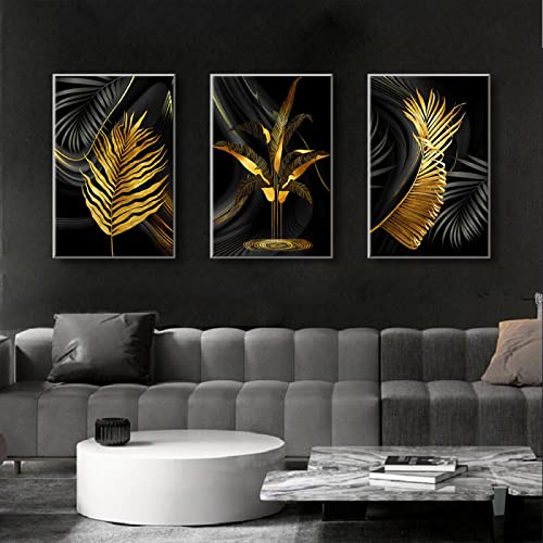Toile peinture abstrait doré tropical KEBIA 40x60cm pour salon