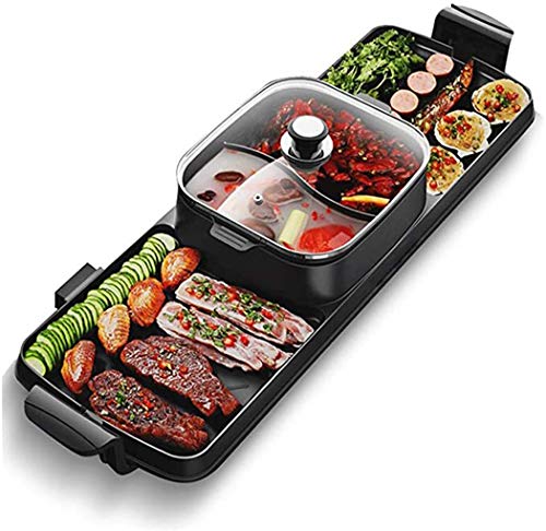 Langlin Barbacoa eléctrica Hot Pot De Gran Capacidad Interior Estufa sin Humo de la Barbacoa Multifunktion Cocina Pot Cover