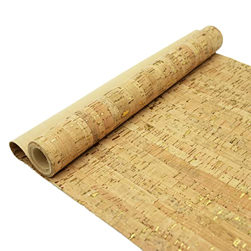 SorenCut Cork Fabric by The Yard for Sewing: Natural Cork and Gold Embellished Craft Fabric Sheet,Glitter Fabric Roll 12.5 * 52 Inch for Earrings and Other HandCrafts DIY Projects