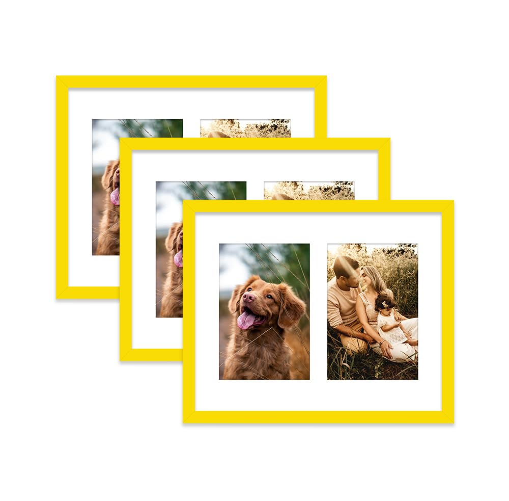 Yellow Multi Photo Frame - Holds 2 x 6x4 Pictures, Family Collage Picture Frame for Wall Display, 10x8 Frame size, Set of 3 — image 1