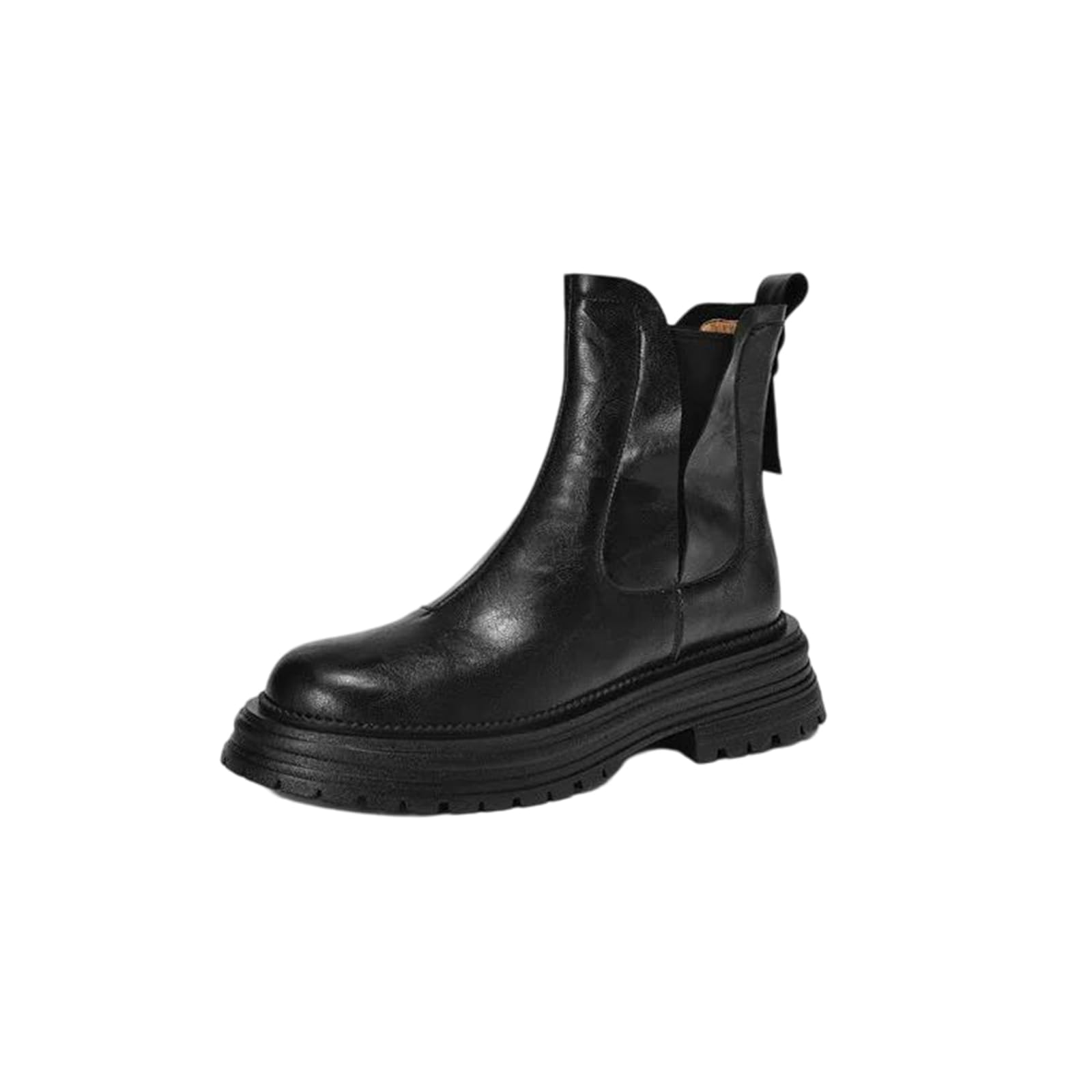 Womens Booties Round Toe Med Chunky Heel Mid-Calf Chelsea Boots Simple Platform Style With An Easy Side Zipper