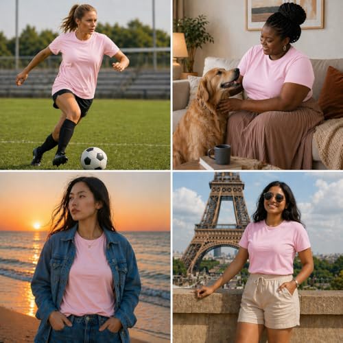 Image of Women's 100% Cotton T Shirt - Crew Neck, Short Sleeve, Regular Fit | Soft Breathable Fabric | Premium Everyday Basic Comfort Fit Tee for Casual