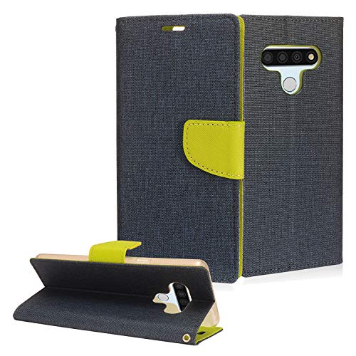 CELZEN - for LG Stylo 6 LM-Q730 (2020) - Denim Fabric Flip Wallet Phone Case - CT5 Green/Dark Blue