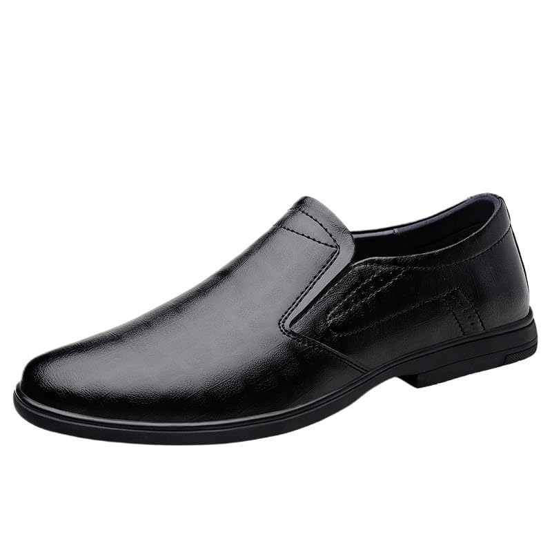 Men's Dress Shoes Black New Casual Dress Oxford Shoes for Men Slip On Round Toe Solid Color PU Leather Oxford Shoes Slip Resistant Rubber Sole Block Heel Low Top Anti-Slip2