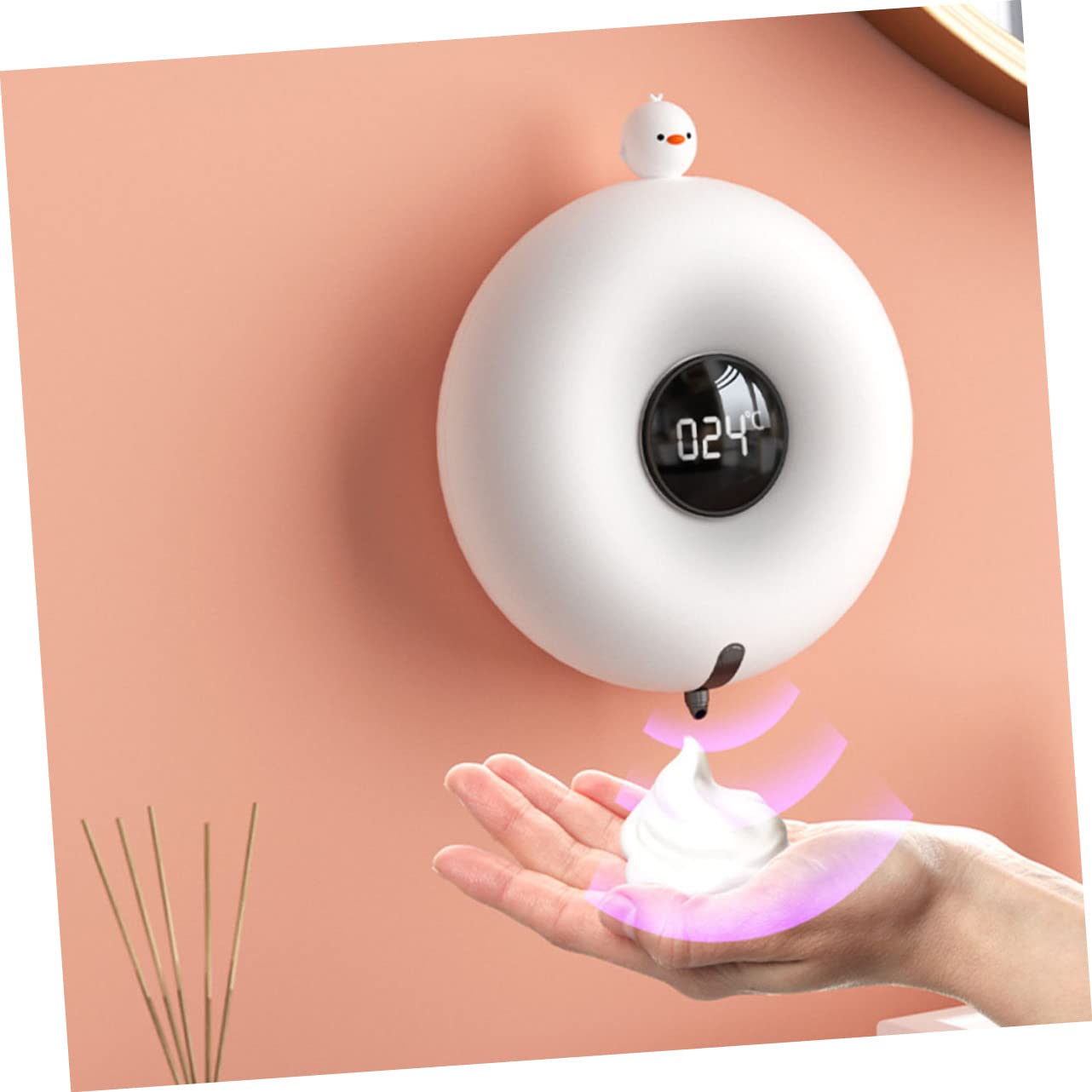 PRETYZOOM Distributore 300ml da Automatico Sensore Sapone di Parete Intelligente, Schiuma, Plastico Bianco, Ricaricabile per Bagno Casa