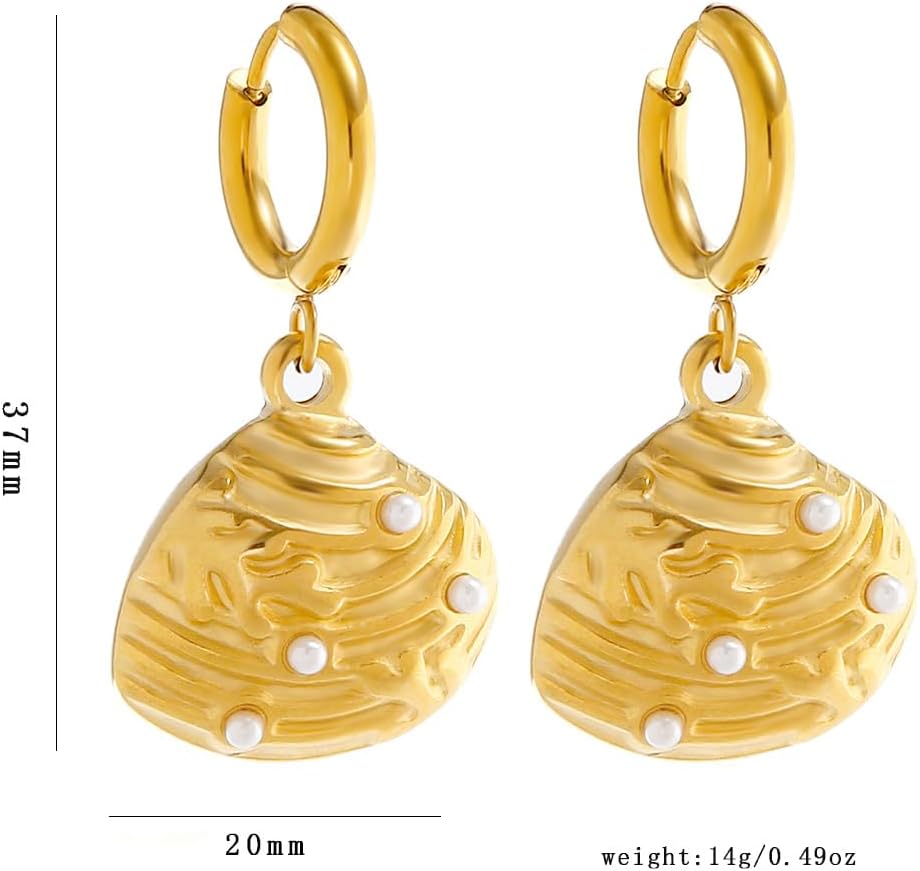 Seashell Earrings for Women, Huggie Hoop Earrings,18k Gold Plated Stainless Steel Small Boho Beach Pearl Shell Dangle Drop Earrings Necklace Handmade Hypoallergenic Jewelry Gift - Image 5