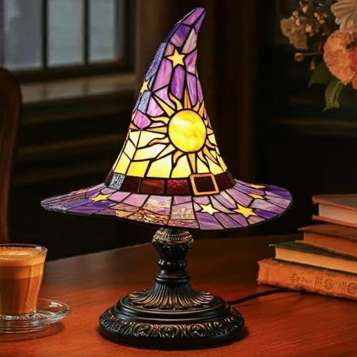 Witch Hat Lights, Glowing Witch Hat, Bedroom Decoration Retro Resin Lamp, Colorful Witch Lights for Halloween Decoration, A Bedside Table Lamp with A Mysterious Charm (-A)
