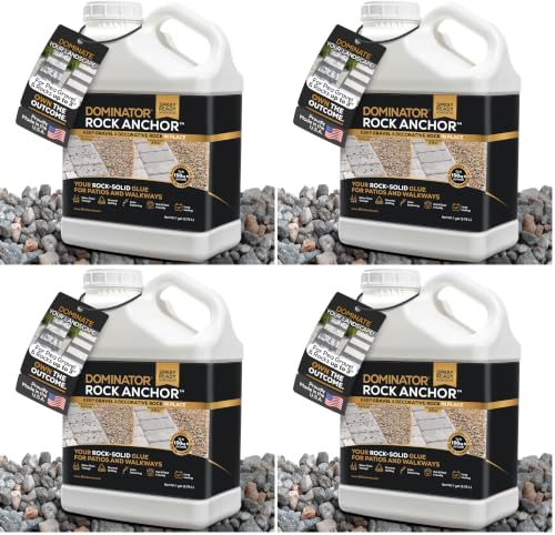 Dominator Rock Anchor 1 Gallon - Rock Glue for Landscaping Gravel &amp; Stone, Ready to Spray, Locks in River Rock, Pea Gravel &amp; Decorative Rock, Prevents Scattering &amp; Washouts, Water-Based (Pack of 4)