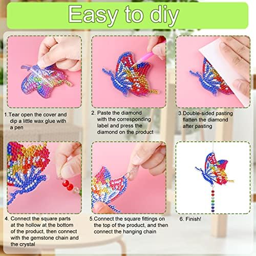 3 Pieces Diamond Painting Suncatcher Wind Chime Hummingbird Butterfly Honeybee Double Sided Hanging Diamond Art Wind Chime Painting Ornaments for Kids Adults Home Garden Decoration