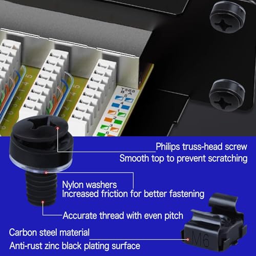 LEONTOOL 50 Pack M6 x 16 mm Rack Mount Cage Nuts, Screws and Washers, Rack Mount Screw and Square Insert Nut - Image 2