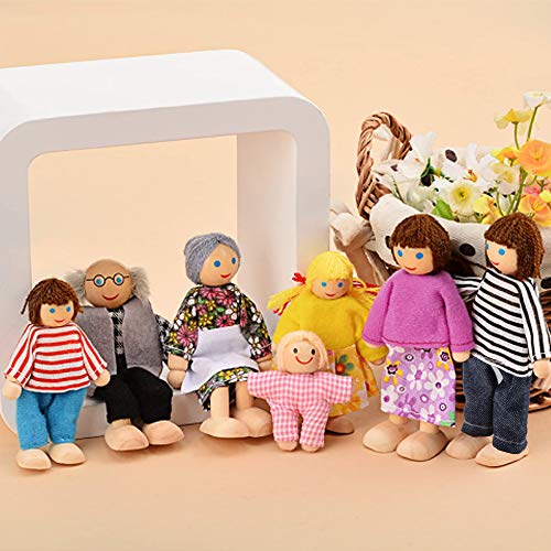 Lifreer Puppenhäuser 1 Packung Puppenhaus aus Holz Puppenhaus Möbelsets von 7 Personen Puppenhauszubehör für Puppenhaus Kinder Kinderspielzeug, Haus Familienmöbel Miniatur – Bild 5