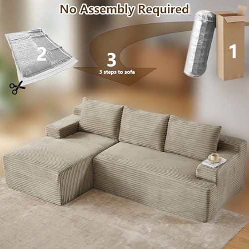 Image of 96.1 inch Modular Sectional Sofa Couches L-Shape Couch 3 Seat Modular Sofa Corduroy Memory Foam Sectional Boneless Couches for Living Room, Cloud Couch with Oversized Chaise(Camel, Left Facing)
