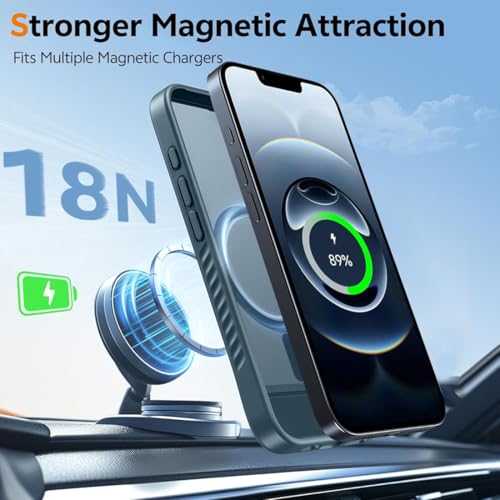 Image of KARWAN Matte Back Case Cover Compatible with iPhone 17 with Magnetic Stand Shockproof Cover with Camera Protection, Scratch Resistant, MagEaze Wireless Charging Support,N52 Magnetic Ring,Blue
