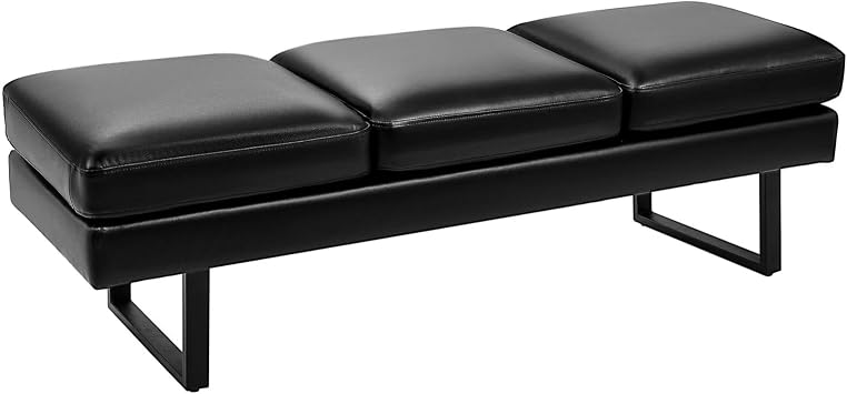Shahoo 3 Seats Faux Leather Reception Bench, 60 Inches Office Guest Chair with Heavy-Duty Metal Legs, Upholstered Waiting Room Chairs for Office,Conference & Living Room, Black, 2 PCS