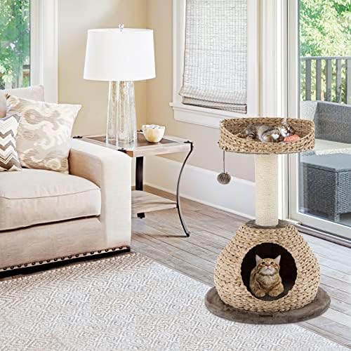 COSTWAY Cat Tree, 71/103cm Cats Climbing Tower with Sisal Scratching Post, Top Perch and Hanging Toy Ball, Indoor Pet Activity Furniture for Kitty Kitten (48 x 48 x 71cm)