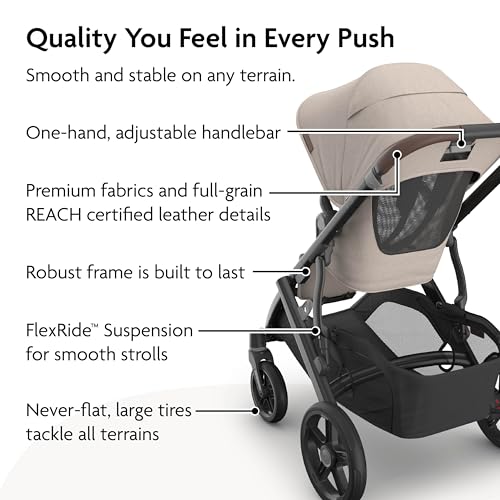 Image of UPPAbaby Vista V3 Convertible Single-to-Double Stroller for Baby & Toddler, 30+ Configurations, Car Seat Compatible, All-Wheel Suspension, XL Basket - Ada (Sandstone Melange /Carbon Frame)