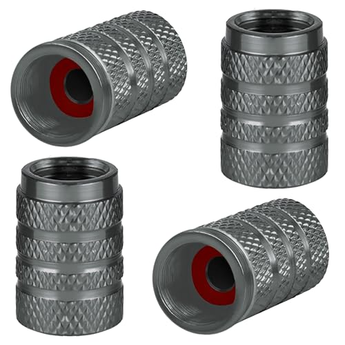 4 Stück Aluminium-Reifenventilkappen Auto-Staubkappen für Autoreifen Universal-Reifenventilkappen Autokappen mit Dichtung (Grau)
