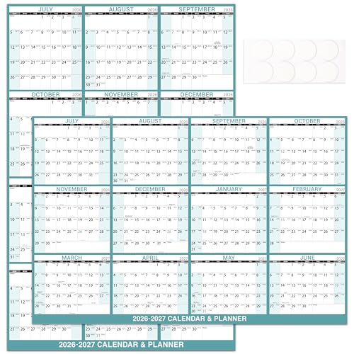 Dry Erase Calendar 2026-2027 - Large Yearly Calendar for Wall, 32'' x 48'' Laminated Erasable Organizer with Large Blocks, Horizontal/Vertical, Great for Office, School, Home, July 2026 - June 2027