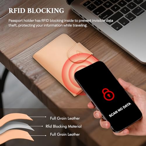 Image of ALLIVE Genuine Leather Passport Holder, Rfid Passport Holder for Travel with AirTag Hidden, Passport Cover Wallet Travel Must Haves Airport Essentials, Passport Cover Travel Gifts (Beige)