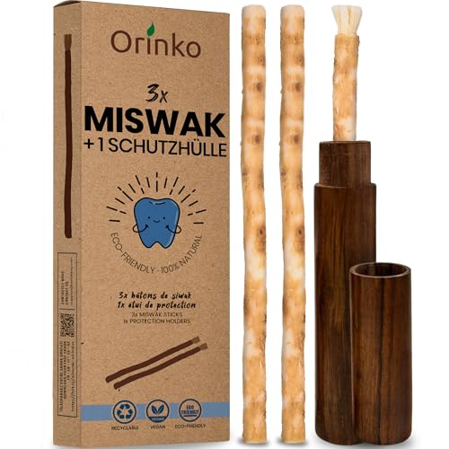 ORINKO® Miswak Siwak Zahnbürste x3 mit Holz-Etui - Natürliche Zahnpflege mit Miswak-Stick - Bio Zahâ€¦ – Miniatur