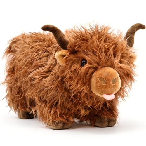 Image of Highland Cow Stuffed Animal - 15 inch Large Highland Cow Plush, Farm Animal Cattle Plush Decor Gifts for Kids