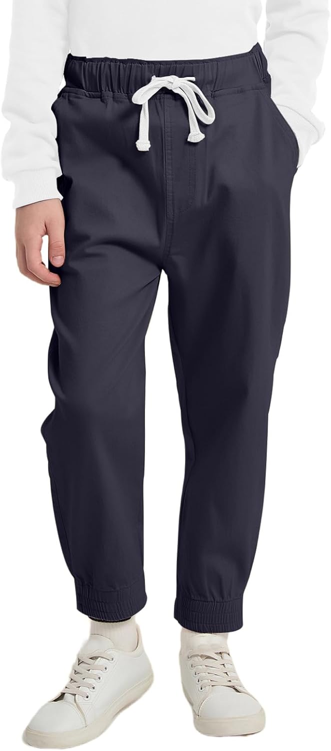 Boys Stretch School Uniform Pants Kids Toddler Jogging Pant with Drawstring and Pockets (2-12Y)