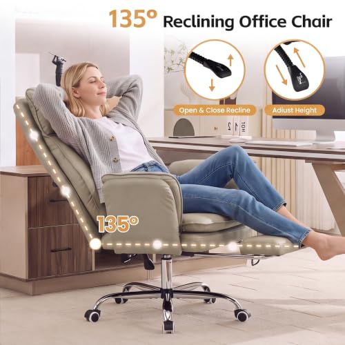 Image of Big and Tall Office Chair, Flip Armrest & Footrest for Pets, PU Khaki
