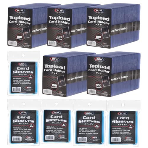 BCW Card Sleeves and Toploaders for Card Combo - 500 Count | Premium Top Loaders and Acid-Free Penny Sleeves | Great for Football, Magic: The Gathering, Pokémon, and Baseball Card Protectors