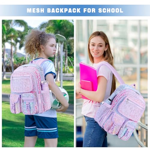 MOONBABY Mesh Backpack Heavy Duty See Through Net Bookbag Semi-Transparent Net Back Pack for Beach, Swimming, Sports, Work, Travel (Purple Leopard) by MOONBABY - Used condition - Image 7