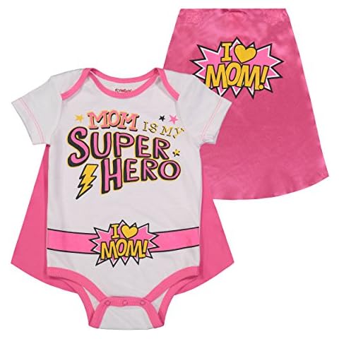 FunStuff Mother's Day Super Hero Mom Infant Baby Girls' Bodysuit & Cape White/Pink (0-3 Months) Cover