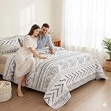 BOV Quilts Queen Size,Boho 3 PC Lightweight Geometric Bedspreads Queen Size Ultra-Soft Reversible Microfiber Bedding (Queen92 x96, Style1)