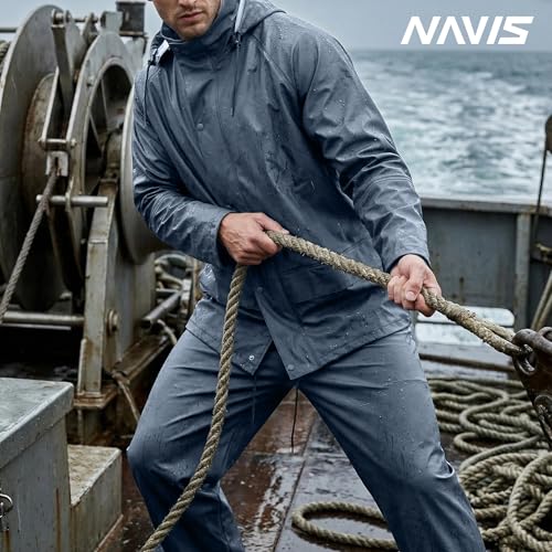 Image of Men's PRO Workwear 3-Piece Waterproof PU Rain Suit - Heavy Duty Hooded Jacket & Bib Pants for Outdoor Work, Sea Fishing