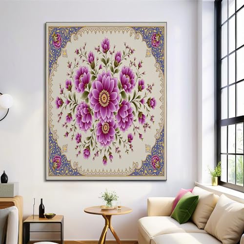 Peinture Sur Toile Dahlia Oriental Géométrique Luxueux, Affiches Et Impressions Pour Salon Chambre À Coucher, Prune Tableau Décoration Murale, 40X50Cm,...