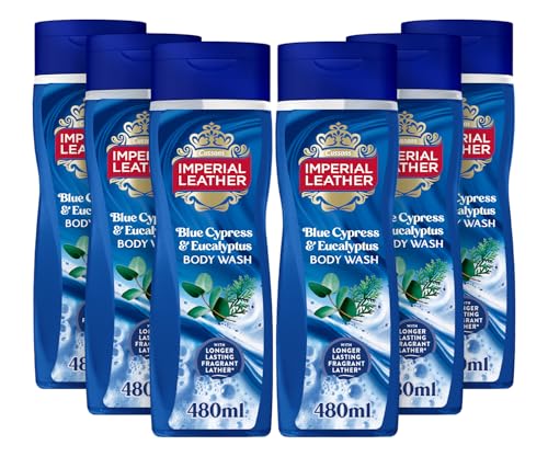 Imperial Leather Blue Cypress & Eucalyptus Body Wash Shower Gel, Rich Creamy Lather & Long-lasting Luxury Fragrance, Vegan & Cruelty Free (6 x 480ml)