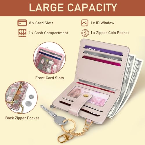 Image of Jogjam Cute Kawaii White Cats Rfid Ladies Wallet, Small Credit Card Women Wallet, Japanese Dessert House PU Leather Bifold Cash Zipper Coin Pocket for Female
