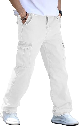 AVANOVA Men’s Cargo Jeans Slim Fit | Stylish Stretch Denim Trousers with Multi Pockets | Casual Wear Pants for Men | Comfo...