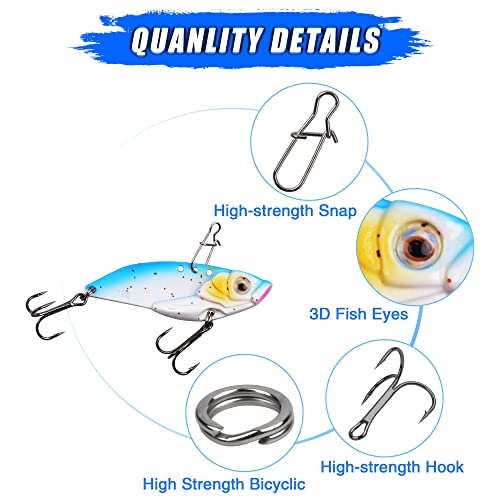 Pre-Rigged Jig Head Fishing Lures Metal Spoon Hard Spinner Blade Bait Fishing Lure Treble Hooks 3D Eyes Metal Vib Spoon Swimbait Vibrating Jigging Freshwater Saltwater,12G - 5Pcs #TOP1
