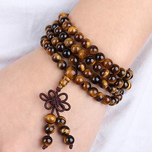 Tumbeelluwa 6Mm Stone Beads Bracelet For Women And Men, 108 Mala Prayer Beads Necklace For Unisex Elastic, Tiger's Eye Stone #TOP2