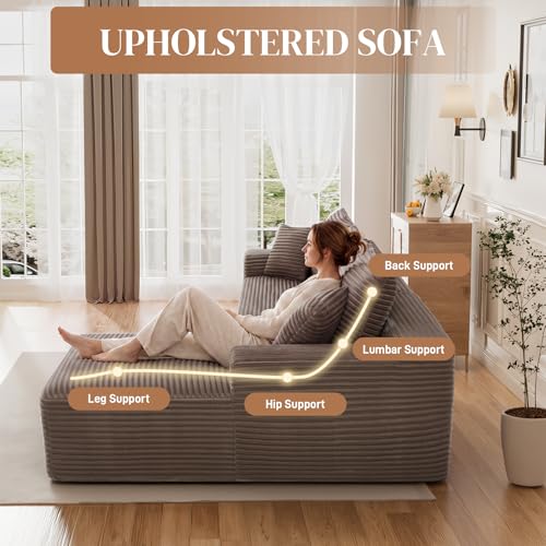 Image of 108 inch L Shaped Cloud Boneless Sectional Couches for Living Room, Modern Comfy Modular Deep Seat Memory Foam Compressed Corduroy Sofa Oversized Right Facing Chaise, No Assembly Required, Brown