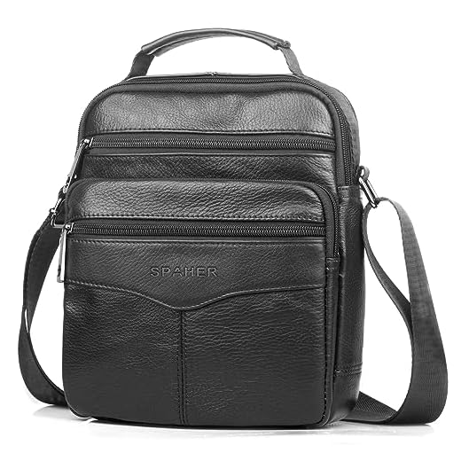 SPAHER Bandolera Piel Grande para Hombre Bolsos Mensajero Caballero Bandolera de Cuero Genuino