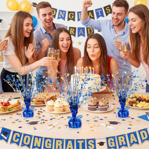 Image of Crowye 3 Pieces Metallic Foil Spray Centerpiece Birthday Table Decoration Star Burst Centerpieces Graduation Table Decor for Birthday 2026 Party Holiday(Blue Gold)