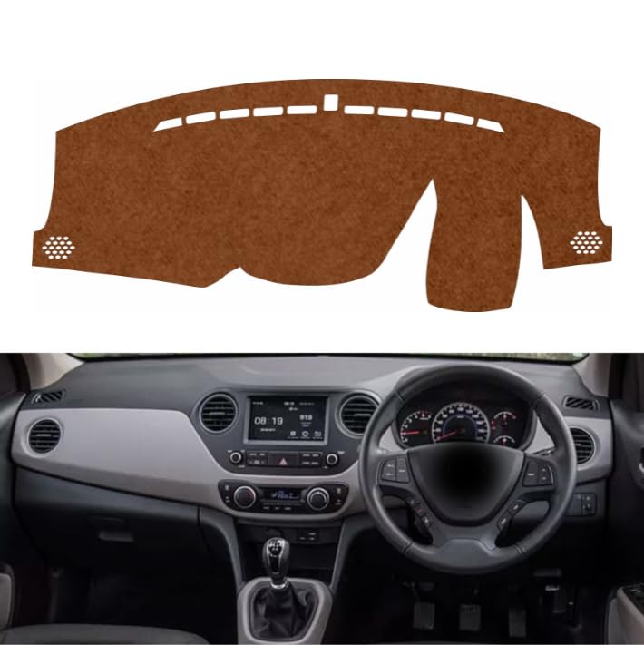 Image of Car Dashboard Cover Compatible with Hyundai Grand I10 2013-2020 Dustproof, UV Resistant | All-Weather Protection | Custom Fit Car Accessories (Brown)